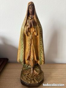 Antiques: Talla Virgen Gótica en estuco, mediados siglo XX (A19)